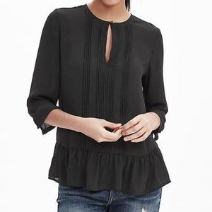 Banana Republic Black Pintuck Peplum Blouse